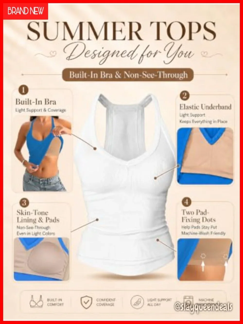 V Neck Cotton Tank Tops with Built-in Shelf Bra Sleeveless Racerback Fitted Cami